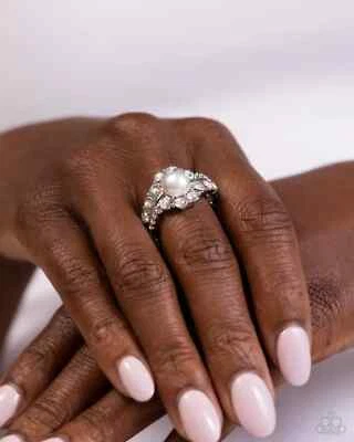 Paparazzi Jewelry Accessories - Titanic Tango - White Ring - Exclusive - Image 1 of 4