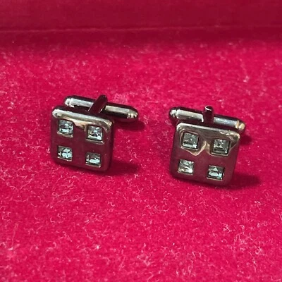 Vintage Swarovski Cufflinks Blue Checkerboard - Image 1 of 4