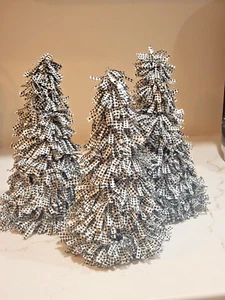 Christmas Polka Dot Black White Trees Set 3 10"X4.76" Shabby Chic Cottagecore - Picture 1 of 3