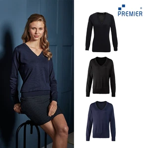 Premier Womens V-Neck Knitted Sweater (PR696) - Ladies Casual Formal Office Wear