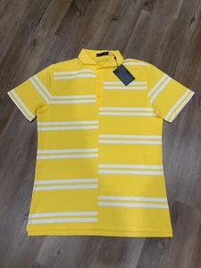 New G/FORE OFFSET STRIPE MODERN TECH PIQUÉ SLIM FIT POLO YELLOW Men's Sz L - Picture 1 of 9