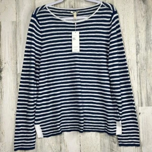 NEW Eileen Fisher Shirt Blouse Womens L Organic Cotton Linen Blue White Stripes - Picture 1 of 14