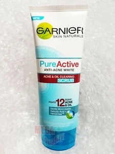 Garnier Skin Naturals Pure Active ANTI-ACNE WHITE ACNE OIL CLEARING SCRUB 100ml - Picture 1 of 3