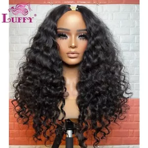 Pelucas de la parte V pelucas rizadas para cabello humano sin pegamento sin dejar mezcla con tu línea de cabello - Imagen 1 de 7