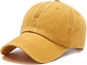 1PCS Yellow Washed Unisex Cotton Plain Baseball Cap Adjustable One Size Hats - Picture 1 of 6