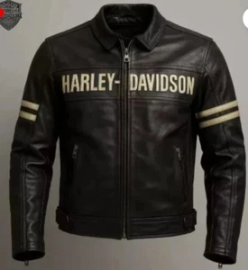 Harley Davidson Men's Black Motorcycle Jacket Real Cowhide Leather Biker Jacket. - Picture 1 of 4