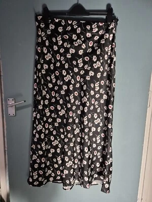 BNWT George Size 16 Black Floral Satin Maxi Long Skirt (1124/47/v) - Image 1 of 2