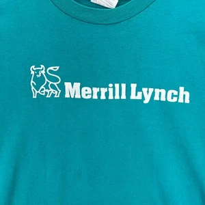 VTG MERRILL LYNCH Stock Exchange T-Shirt Men’s XL Bull Logo Hanes 90s USA READ - Picture 1 of 19