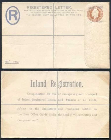 British Levant KEVII 40 Paras O/P on 3d Brown Registered Letter Mint Cover