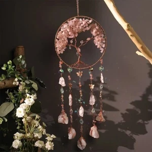 Árbol de la vida rosa atrapasueños estilo nórdico decoración de habitación con colgante colgante de cristal - Imagen 1 de 3