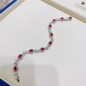 6.89 Ct Oval Cut Natural Red Ruby Diamond Link Tennis Bracelet 14K White Gold - Picture 1 of 7