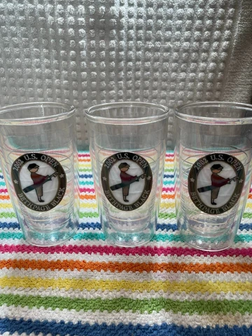 2002 US Open Golf Bethpage Black Clear Drinking Glass Lot of 3 Cover