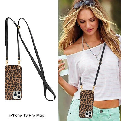 Crossbody Leopard Phone Case For iPhone 12 13 14 15 16 Samsung S22 S23 S24 S25 - Image 1 of 4