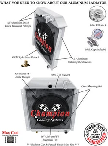 Perf Champion 3 Row Radiator, 16" Fan for 1947 - 1954 GMC Panel Truck L6 Engine - Foto 1 di 6