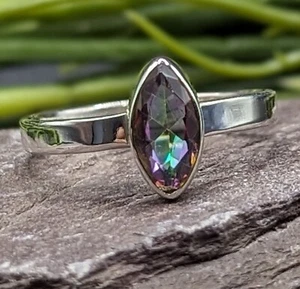 NEW 925 Genuine Sterling Silver Marquise Cut Mystic Topaz Natural Gemstone Ring - Picture 1 of 11