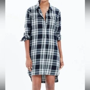 Madewell Flannel Daywalk Shirtdress in Glendale Plaid S Small Black Half Button - Picture 1 of 6