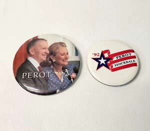 Pair Of 1992 Vintage H. Ross Perot & Wife Election Campaign Buttons ~ Pinback - Picture 1 of 3