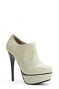 Ankle Boots Gold Lurex Platform Shoes Sparkly Glittery Stiletto High Heel Party