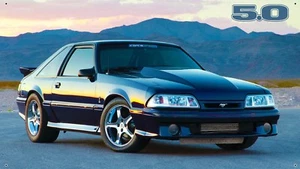 Foxbody Mustang Black 5.0 36"x64" VINYL BANNER Muscle Car MAN CAVE GARAGE SIGN - Picture 1 of 2