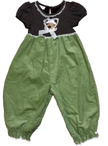 2014 Bonnie Baby Girls 24 Months Brown Green Horse Romper Jumpsuit Coverall - Picture 1 of 9
