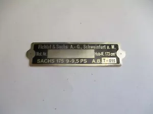 Typenschild Schild Fichtel Sachs 175 173 ccm 9 - 9,5 PS - Picture 1 of 1