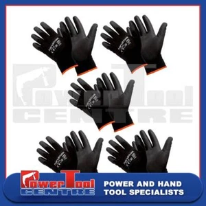 5 Pairs Handmax ATLANTA-XXL Black PU Glove XXL Size 11 Tear Resistant Gloves - Picture 1 of 1