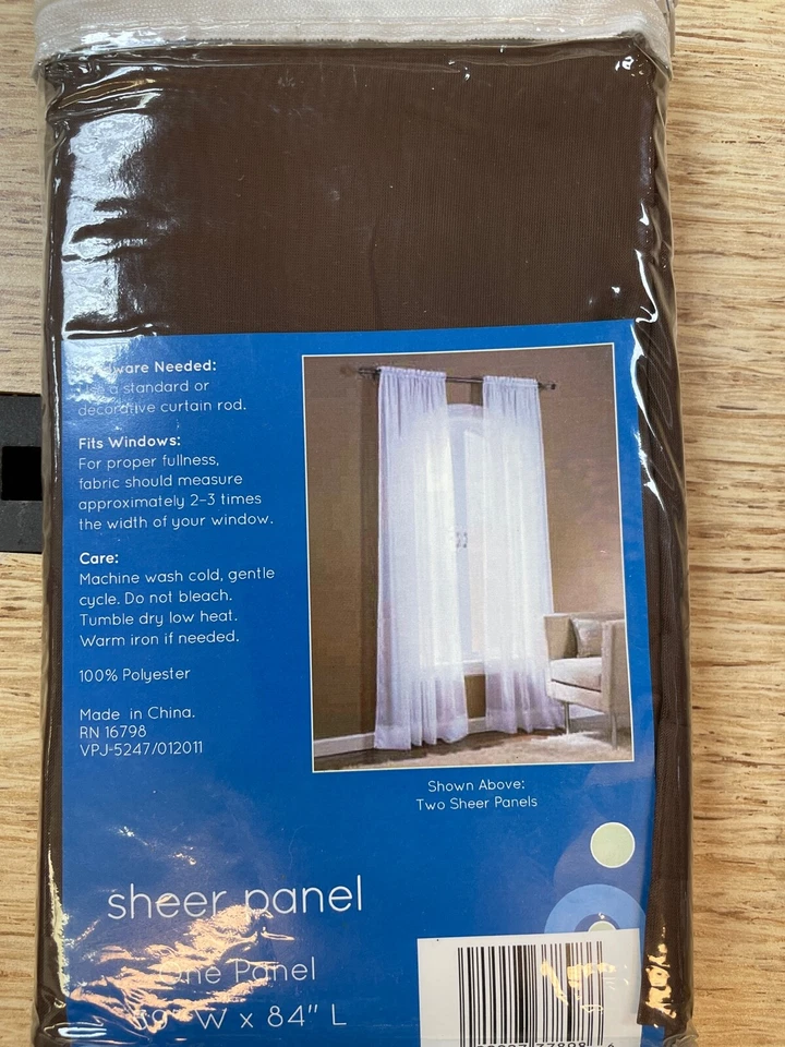 Painel cortina janela transparente bolso haste 84" L x 59" W marrom chocolate - Imagem 1 de 1