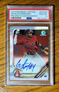 2019 BOWMAN CHROME GERALDO PERDOMO 1° PROSPETTO AUTOGRAFO RC PSA 10 GEM MINT - Foto 1 di 1