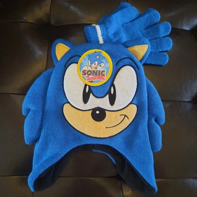Gorro y guantes de punto Sonic The Hedgehog para niños talla única azul nuevo con etiquetas Foto 1 de 4