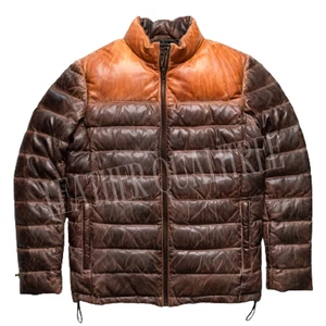 Herren Daunen Puffer Jacke echtes Lammleder gesteppt Stil zweifarbig - Bild 1 von 7
