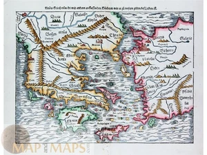 New Greece antique woodcut map New Griechenland by Sebastian Munster 1574 - Picture 1 of 1