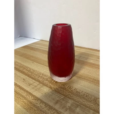 Textured Red Glass Vase Small Modern Home Decor Accent - Image 1 of 4
