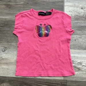 Vintage y2k No Boundaries Pink Girly Crew Neck Butterfly Graphic Tee Top Shirt - Picture 1 of 6