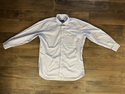 Tom James MTM Cotton LS Dress Shirt Light Blue Stripe Men’s XL Made In USA - Image 1 of 4