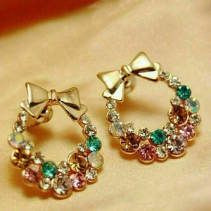 Gift Lady Rhinestone Crystal Earrings Stud Women Christmas Elegant New - Picture 1 of 1