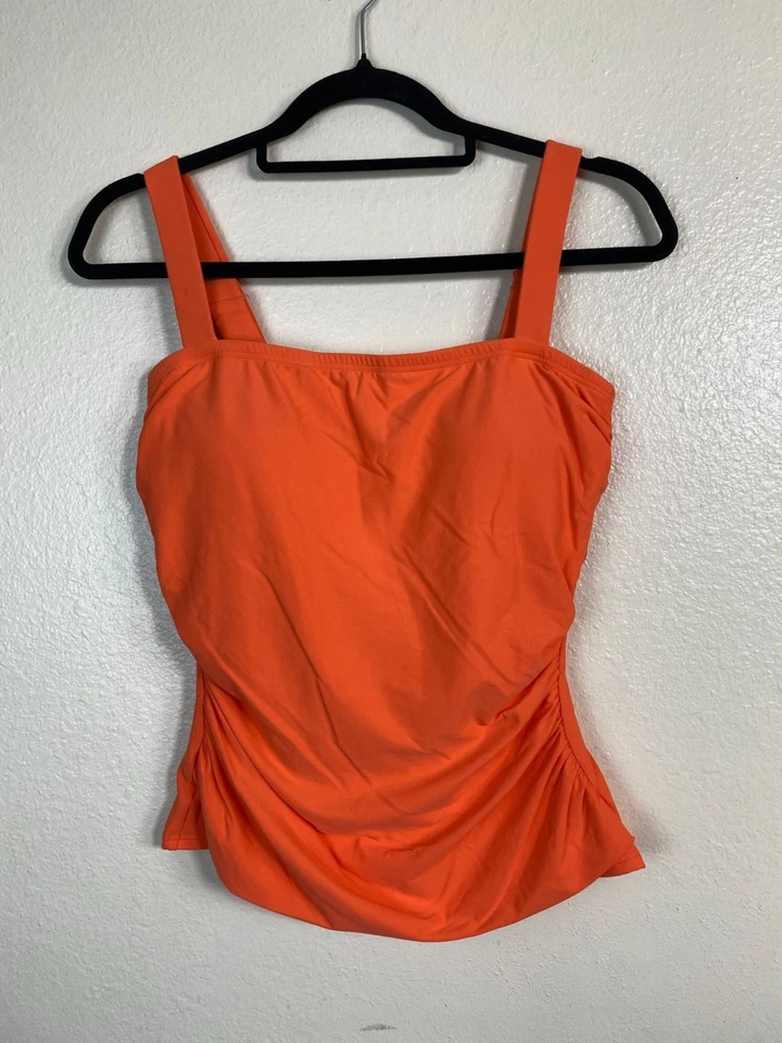 Camiseta de natación Tankini acanalada naranja Carmen Marc Valvo talla pequeña nadar playa modesta Foto 1 de 4