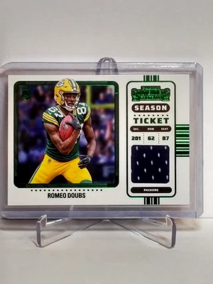 2022 Panini Contenders - Romeo Doubs RC GREEN FOIL PATCH RELIC ROOKIE #RSV-RDO - Image 1 of 2