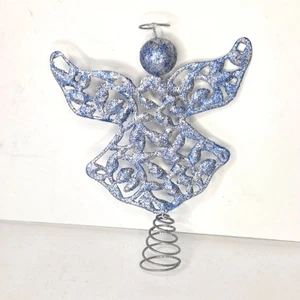Blue Glittery Angel Metal Christmas Tree Topper - Picture 1 of 7