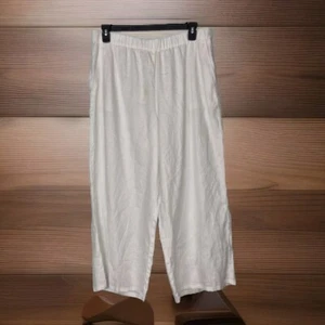 Eileen Fisher Pants Women's Size L White Organic  Linen Wide Leg  (45) - Picture 1 of 9