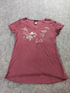 Harley Davidson T Shirt Womens XL Burgandy Y2K Grunge Rhinestones Thunder Tower - Picture 1 of 9