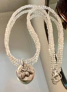Crystal Quartz Beaded Silver Bee Necklace, Sterling Silver Clasp, Silver Plated - Picture 1 of 9