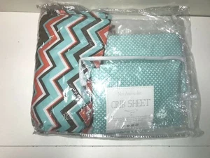 Juego de cuna de bebé New Arrivals Inc Piper in Aqua de 4 piezas: 2 sábanas/2 faldas de cuna nuevas en paquete - Imagen 1 de 6