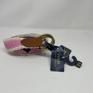Polo Ralph Lauren Belt KIDS XS Gingham 2-sided D Ring Canvas Leather Trim NWT - Picture 1 of 6