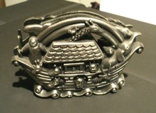 SOLID PEWTER Noah's Ark Business Card Holder: 3 1/2 " X 2 1/4" X 1": Desk Acces.
