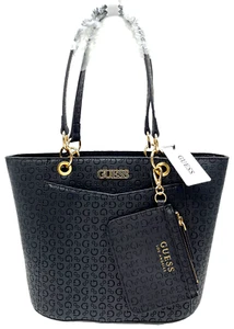 GUESS ZAKARIA LOGO TOTE BAG CARRYALL HANDBAG & POUCH Black • AUTHENTIC New BNWT - Picture 1 of 21