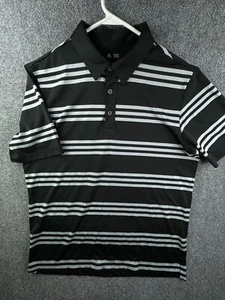 Adidas Men’s Short Sleeve Polo Shirt Golf Black Gray Striped Large Polyester - Picture 1 of 9