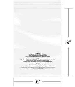 1000 6 x9 Poly Bags Resealable Suffocation Warning Clear 1.5 mil Shirt Apparel - Picture 1 of 5