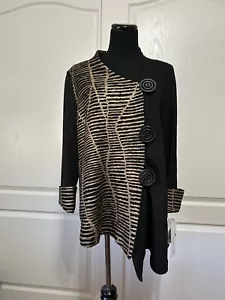 IC Collection Jacket Womens Medium Black/gold Asymmetrical NWT - Picture 1 of 6