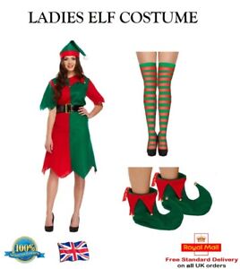 LADIES ELF COSTUME Santas Helper Suit Fancy Dress Ladies Xmas Accessories Lot