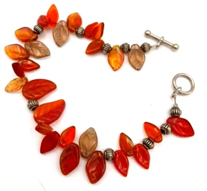 Vintage rot & orange Herbst Blätter geformtes Glas Baumeln Perlen Armband - Bild 1 von 6